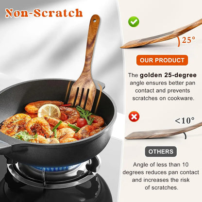 2Pcs Wooden Long Handle Flat Frying Spatulas