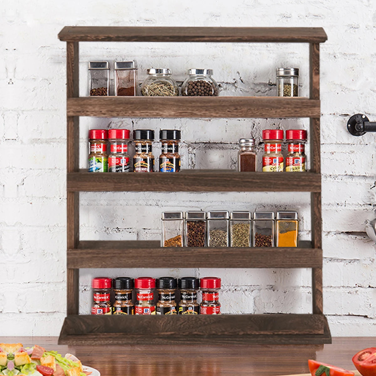 Wooden Wall Mount Spice Rack Holder