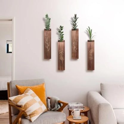 4 Pack Wood Indoor Wall Planter Pocket Vases