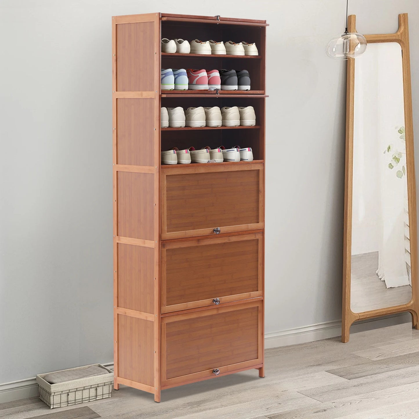 Shoe Cabinet Free Standing Bamboo Storage Organizer