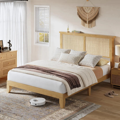 Queen Size Rattan Bed Frame with LED Lights