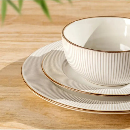 12 pcs Embossed Elegant Stoneware Plates and Bowls Sets