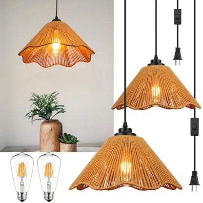Plug in Pendant Light Rattan Hanging Lights