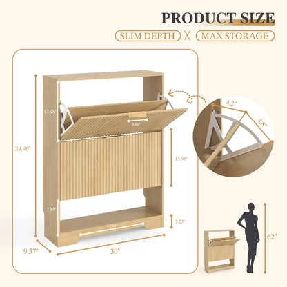 Narrow Shoe Storage Cabinet With 2 Flip Drawers