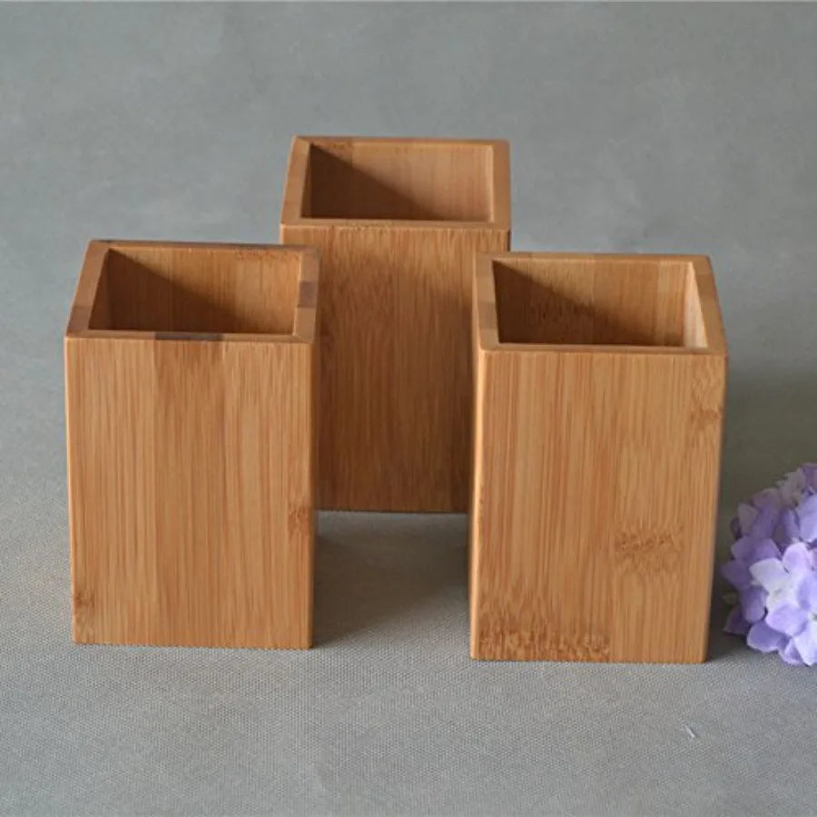 Bamboo Wood Desk Pen Holder Stand
