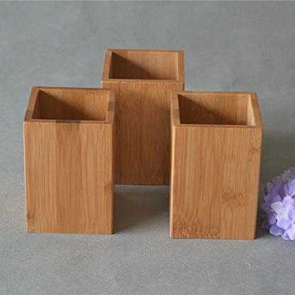 Bamboo Wood Desk Pen Holder Stand