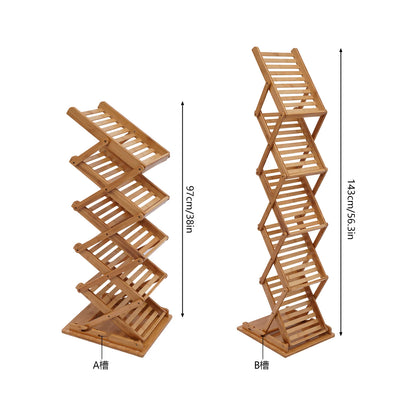 5-Tier Bamboo Floor Stand Folding Magazine Rack