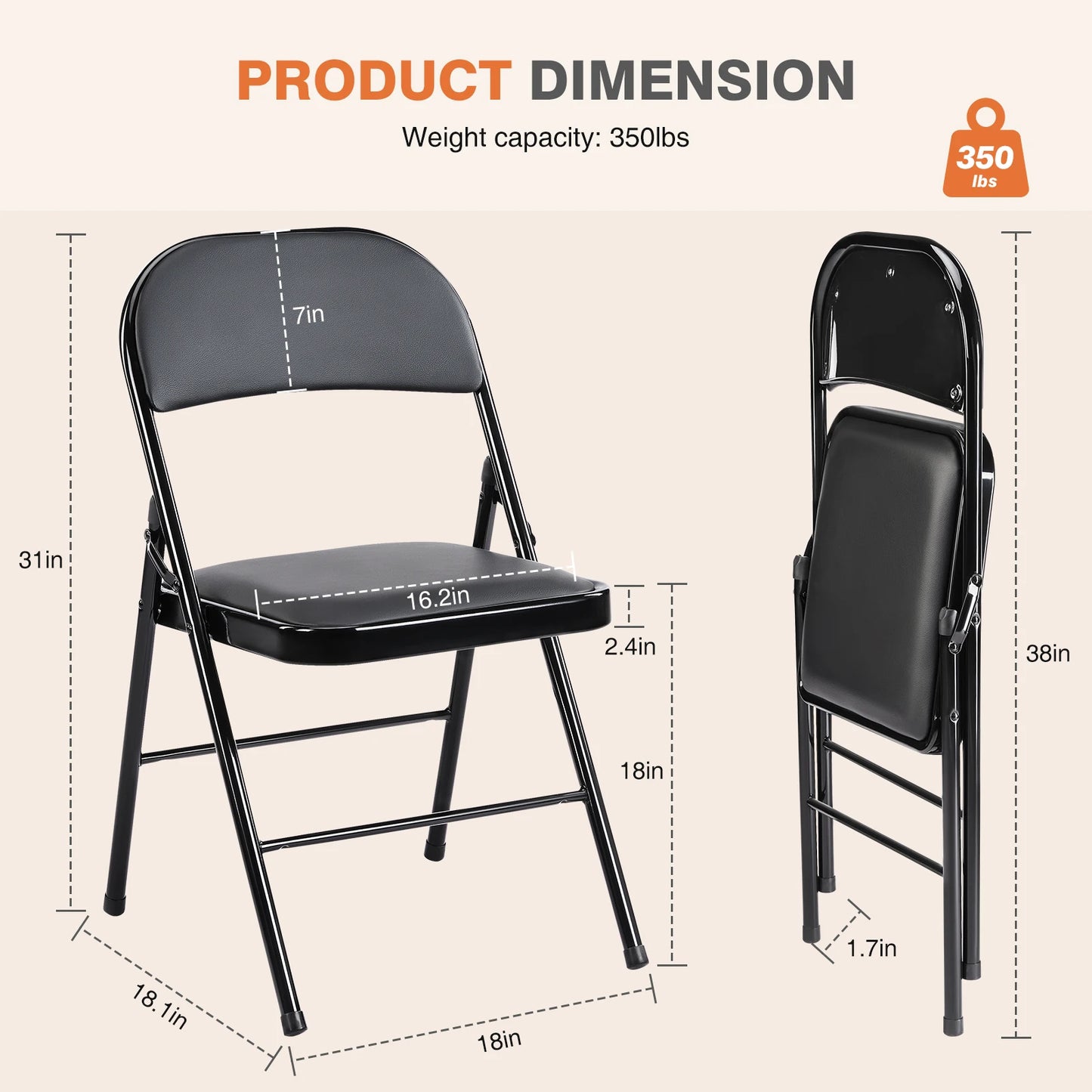 Leather Padded  Sturdy Metal Foldable Chair