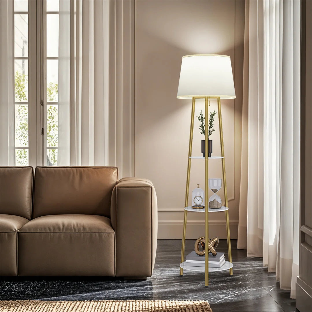 Modern Tripod Floor Lamp with 3 Shelves