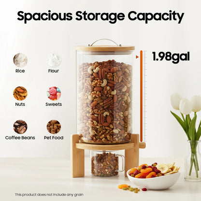 Round Glass Bamboo Cereal Dispenser Storage Container
