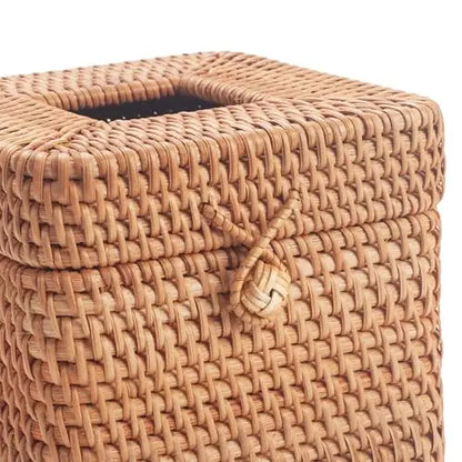 Handwoven Natural Rattan Square Tissue Box With Lid