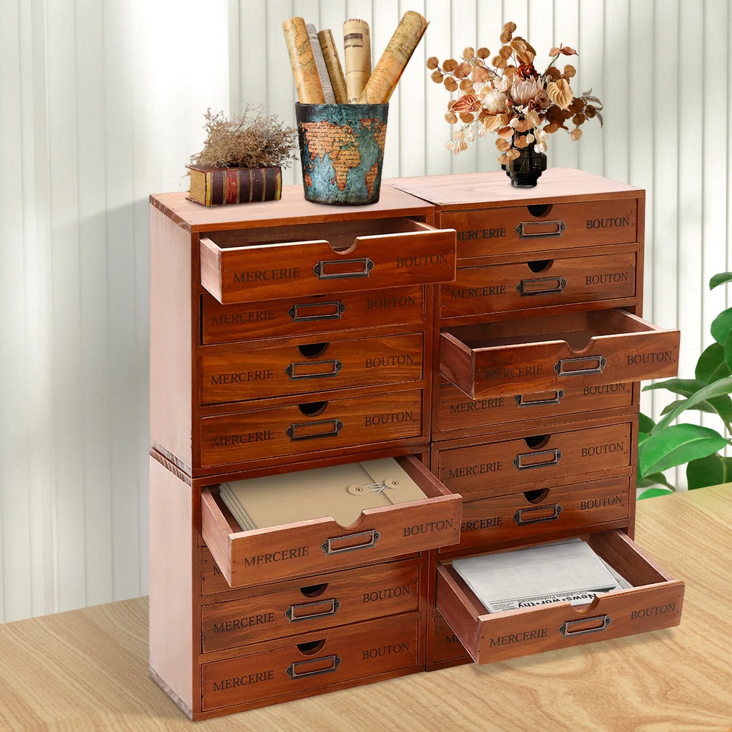 Wooden Desktop Organizer  with 16 Drawers
