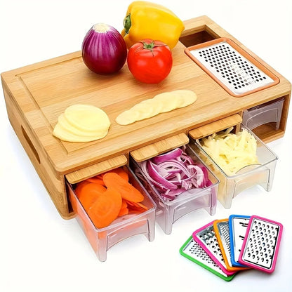 Bamboo Cutting Board with Food Container Storage