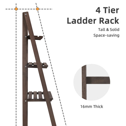 4-Tier Wooden Flower Display Stand Ladder Storage Shelf