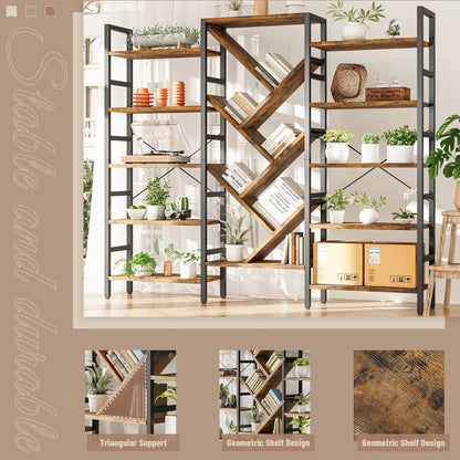 Triple 5 Tier Bookshelf Large Wooden Bookcase