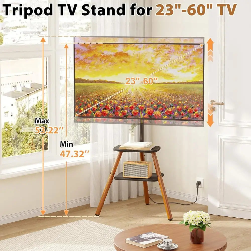 Adjustable Height TV Stand with 2 Shelves and Cable Management