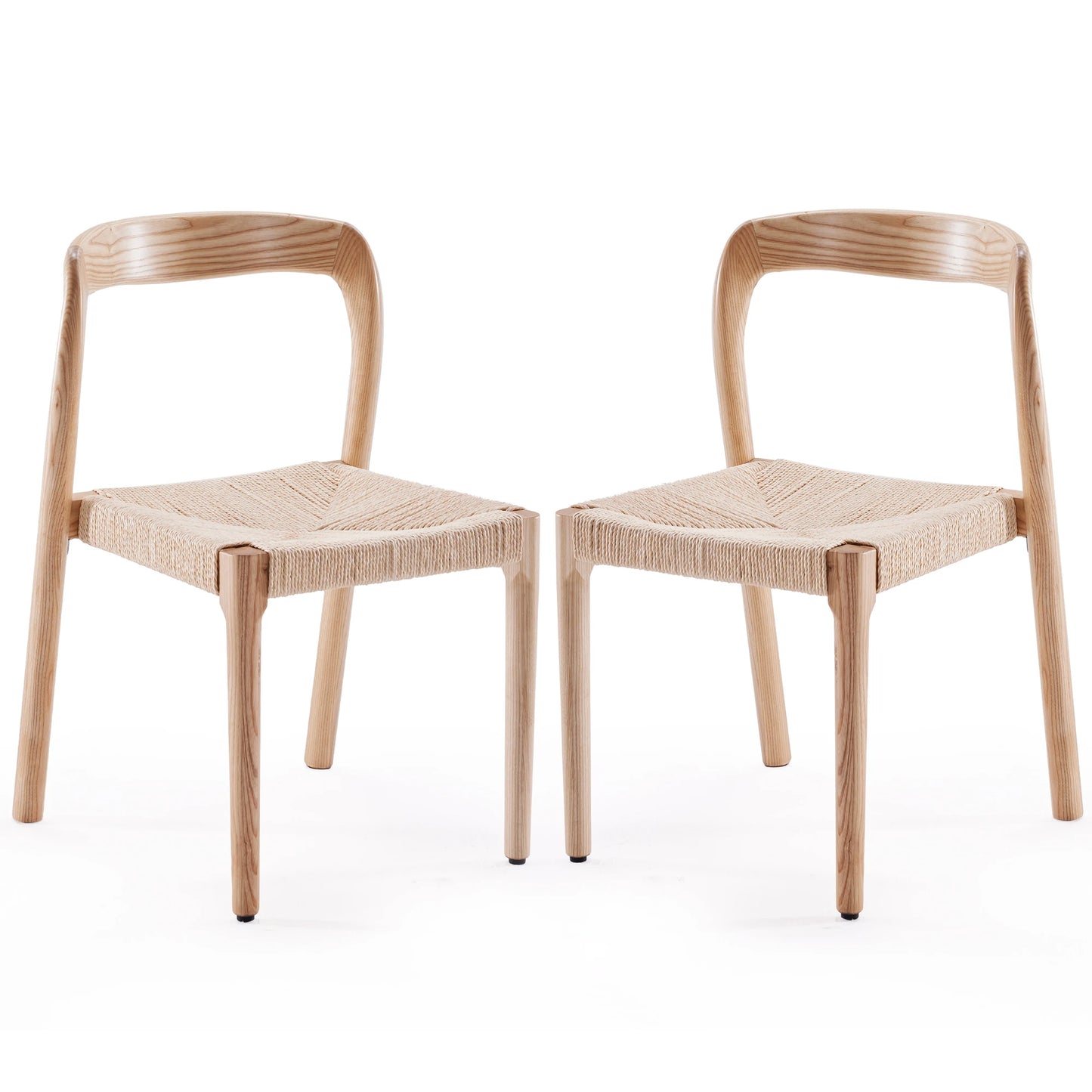 Set of 2 Ash Wood Stackable Dining Chairs