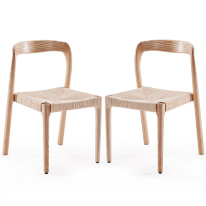 Set of 2 Ash Wood Stackable Dining Chairs