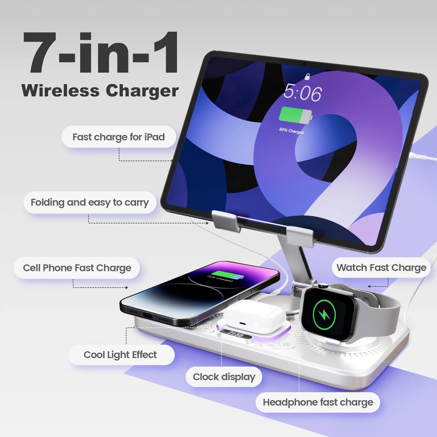 7 in1 Wireless Charger Stand Pad Magnetic