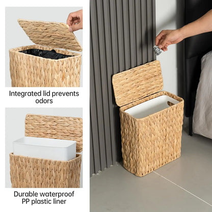 3 Gallon Natural Wicker Trash Can with Lid