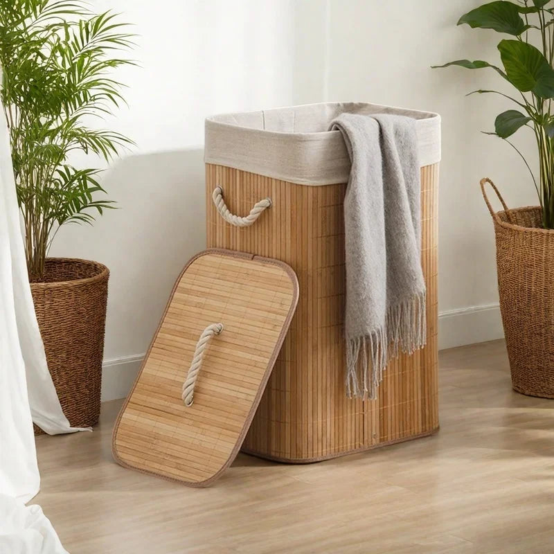 Bamboo Foldable Storage Basket Large Laundry Organizer