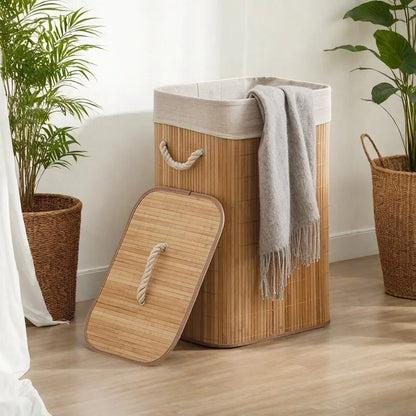 Bamboo Foldable Storage Basket Large Laundry Organizer
