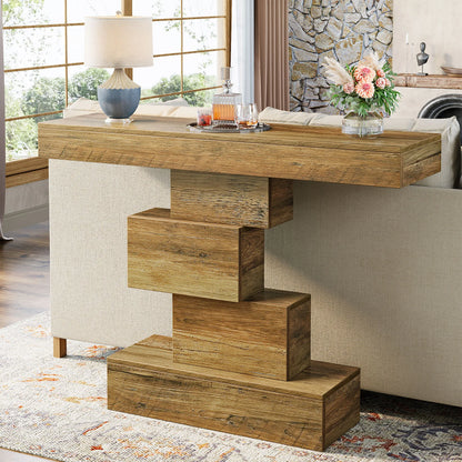 Console Table Narrow Wood  with Geometric Base