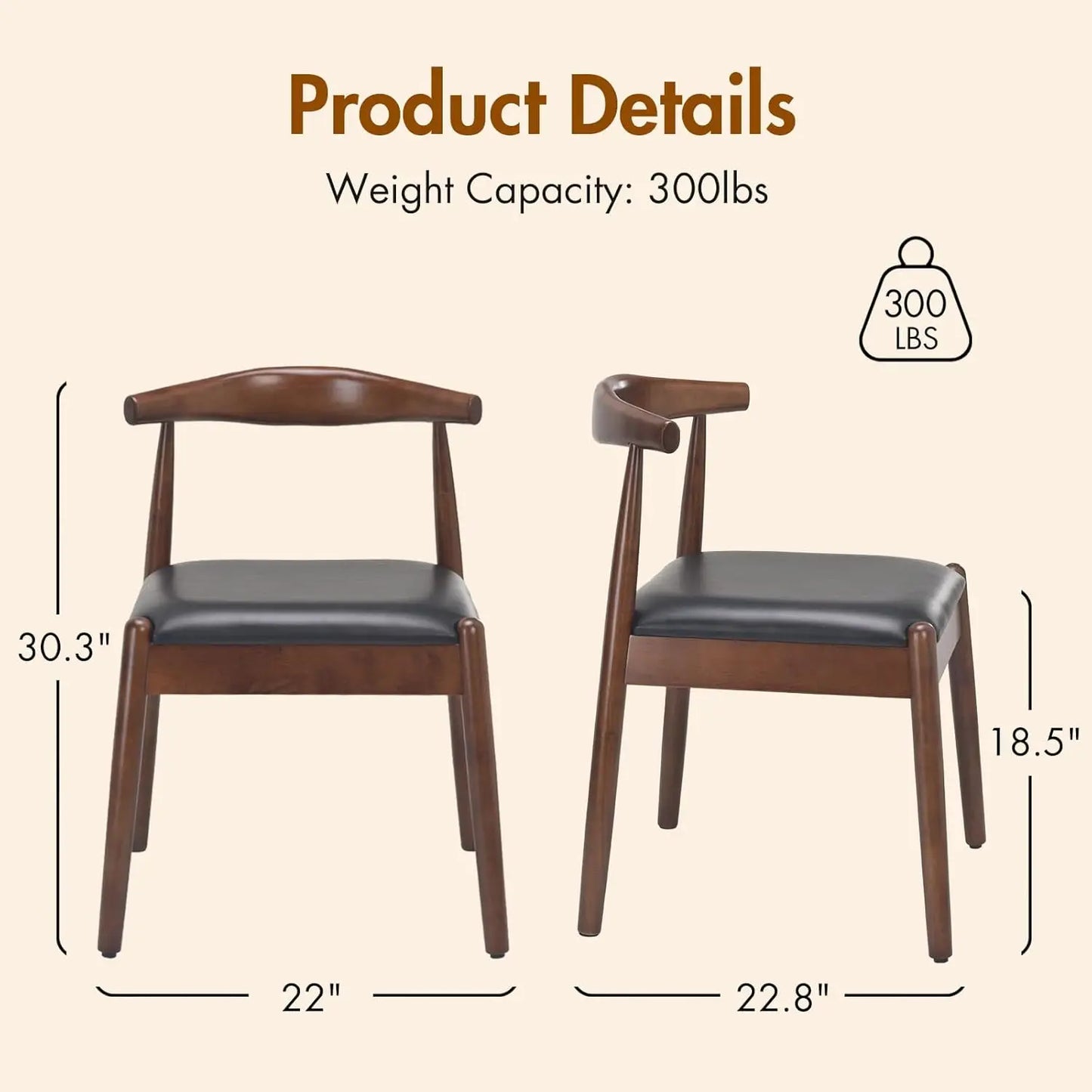 Dining Chairs Set of 2 with Solid Wood Legs