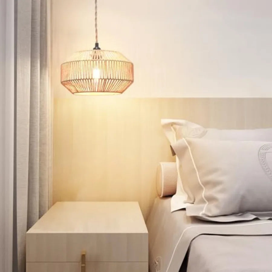 Hanging Lamp Plug-in Pendant Light Rattan