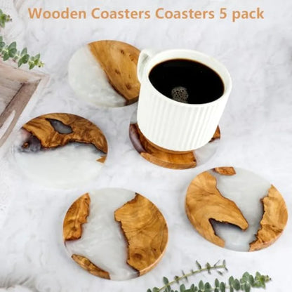 Drink Coaster Set Wooden Absorbent Coasters