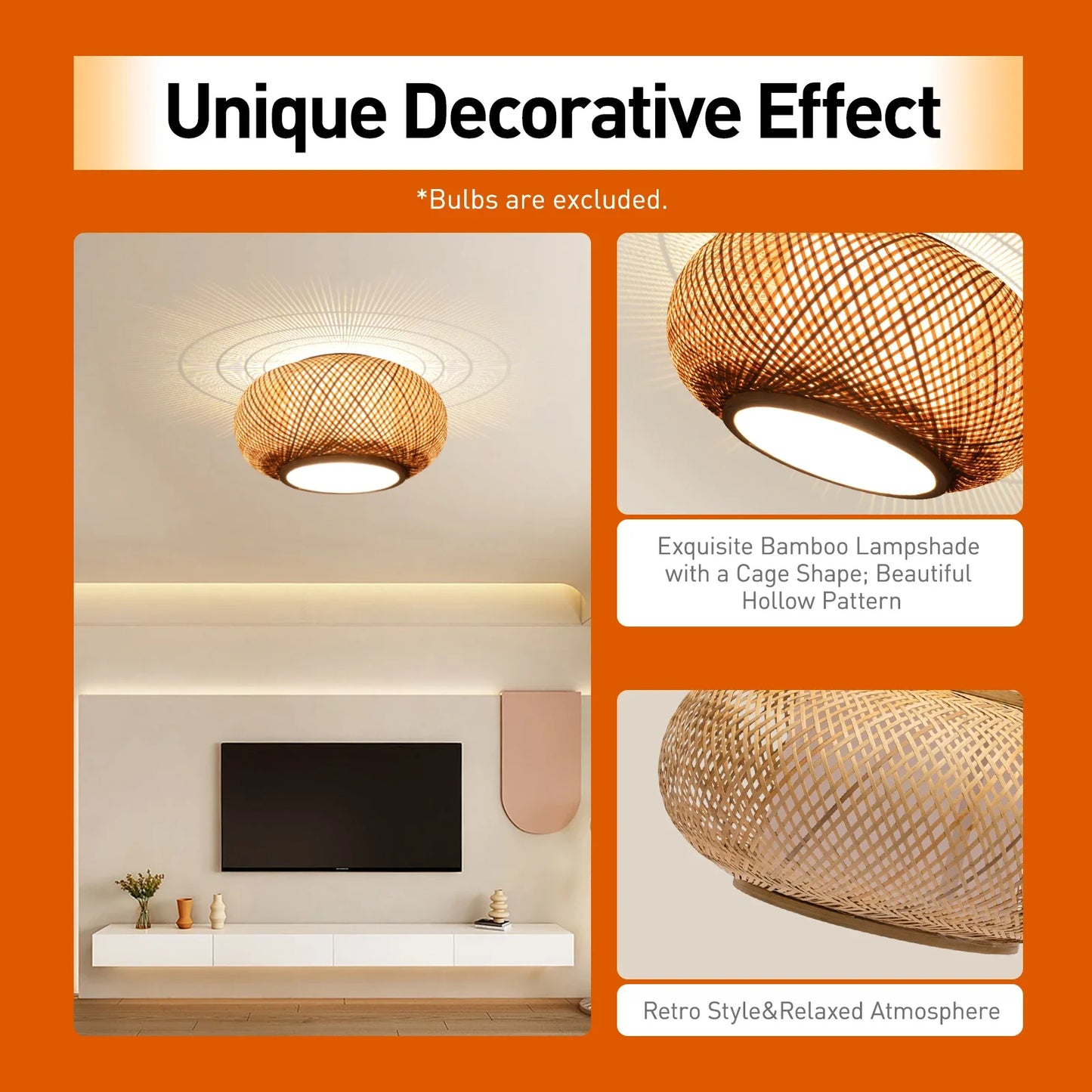 (40cm/16inch) Bamboo Pendant Light Ceiling Lamp Shade