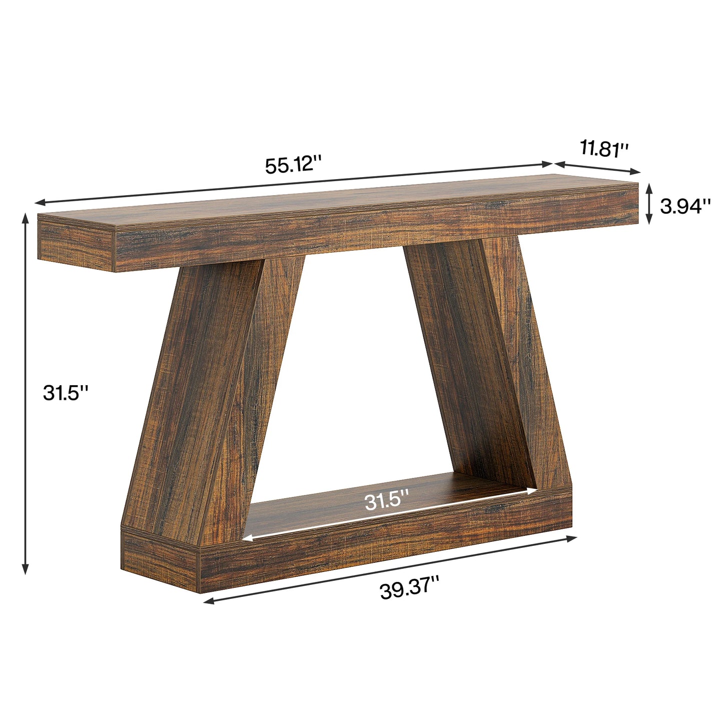 55-Inch Rustic Console Sofa Table with Storage