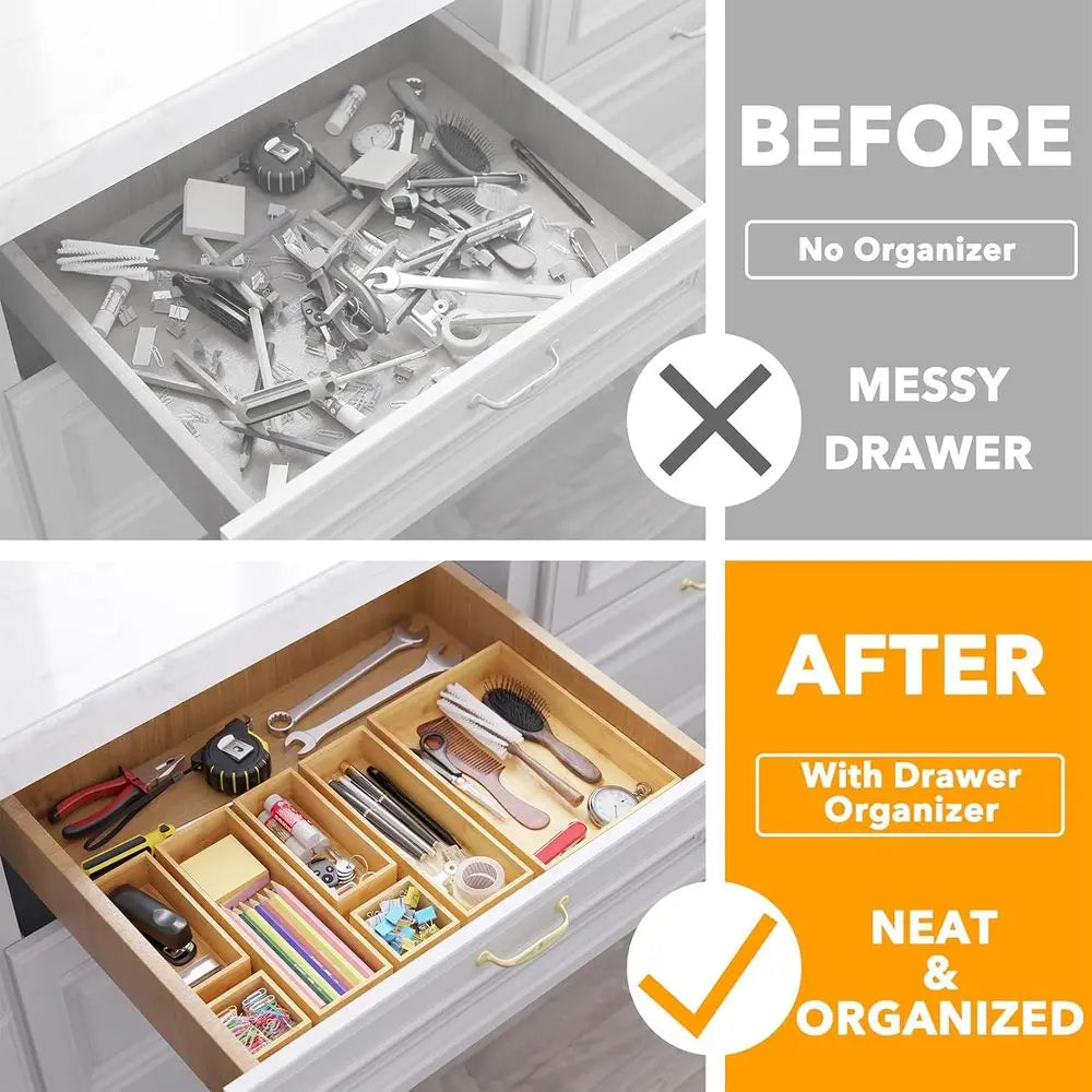 7-Piece Bamboo Drawer Organizer Storage Boxes Set