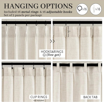 Pinch Pleated Linen Curtains 96 Inches