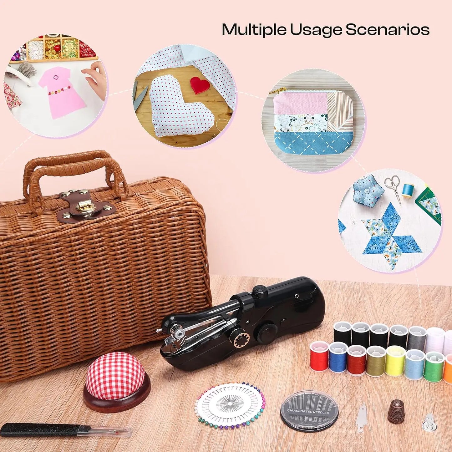 Portable Mini Sewing Machine Supplies with Basket