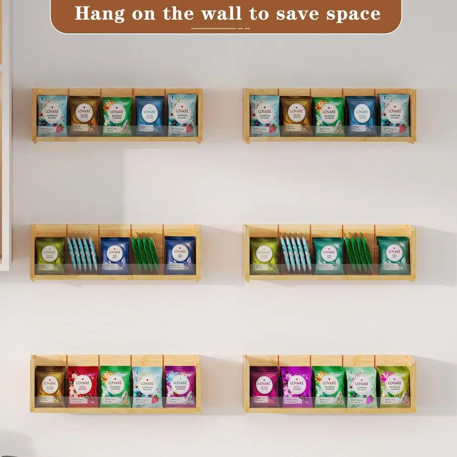 Bamboo Tea Bag Organizer Storage Stackable Box