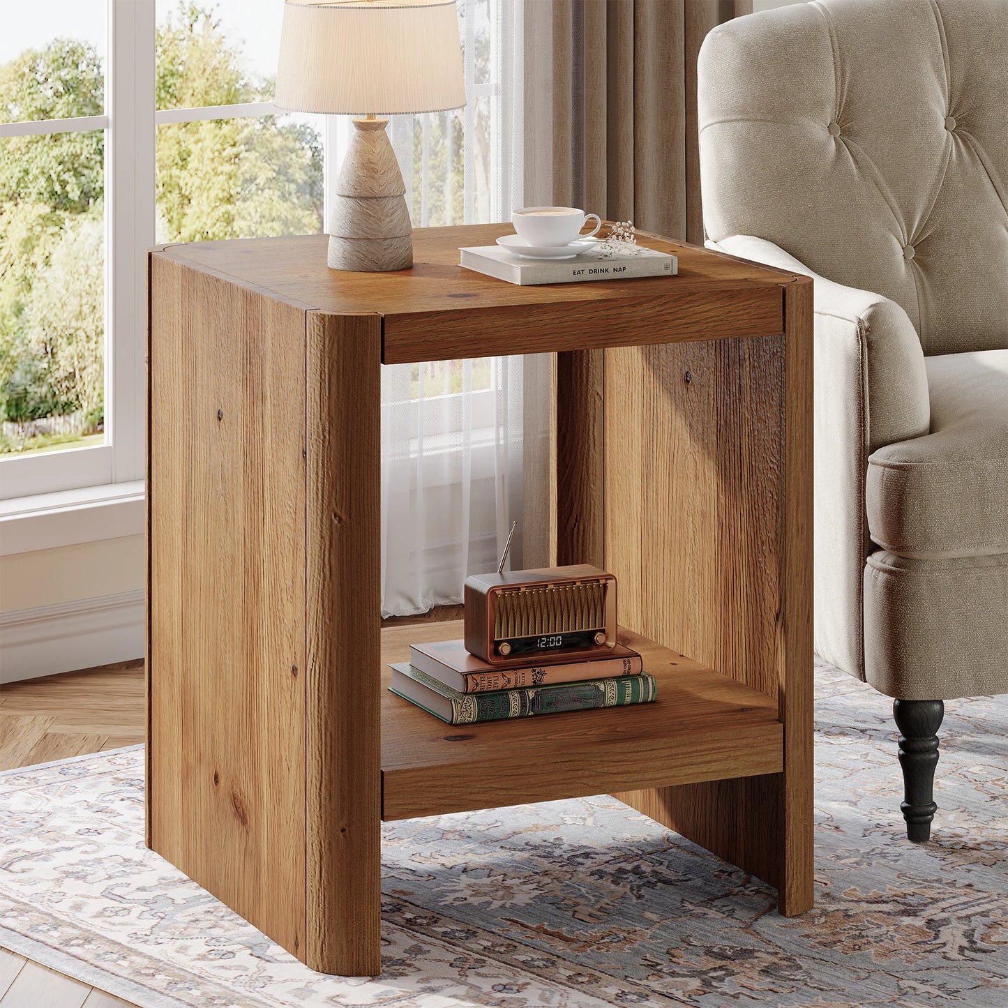 2-Tier Solid Wood End Table