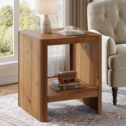 2-Tier Solid Wood End Table