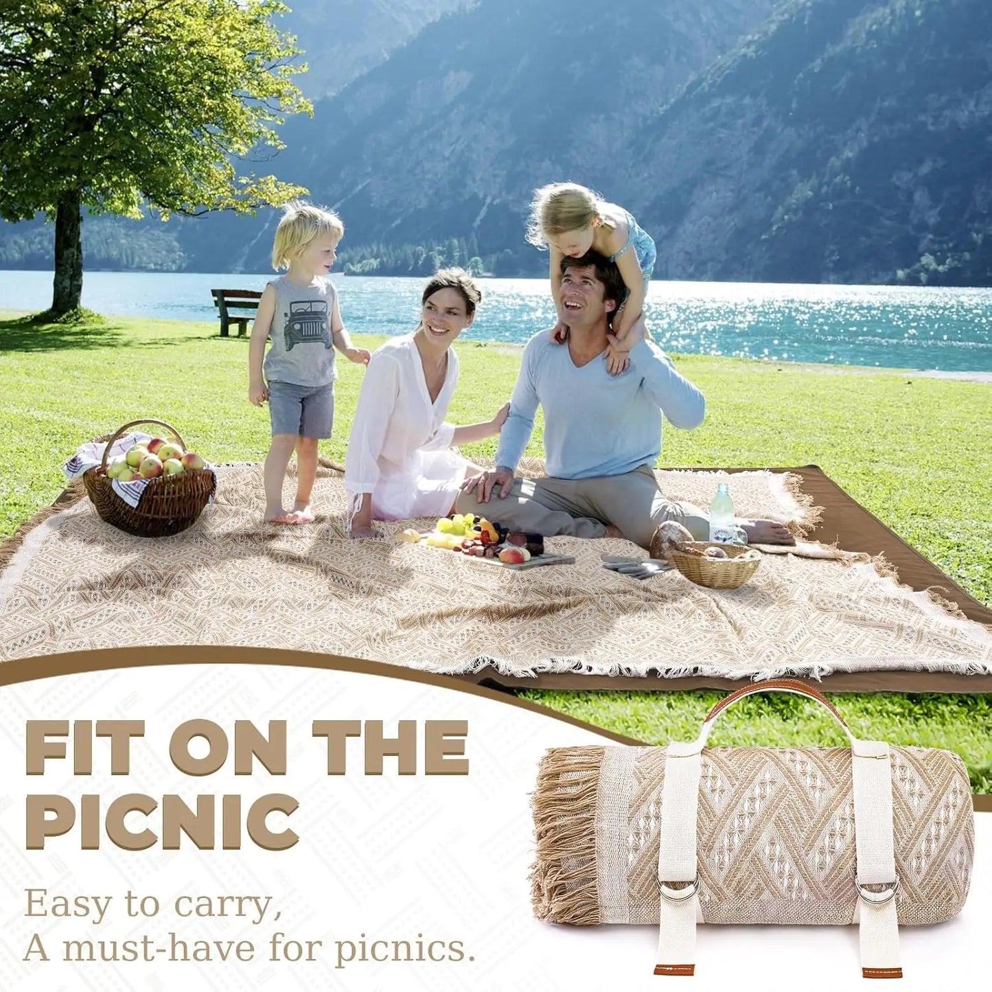 2-in-1 Large Boho Mat Waterproof Picnic Blanket
