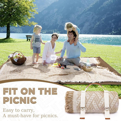 2-in-1 Large Boho Mat Waterproof Picnic Blanket