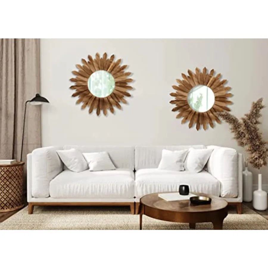 2 Pack 22 Inch Boho Wall Sunburst Mirror