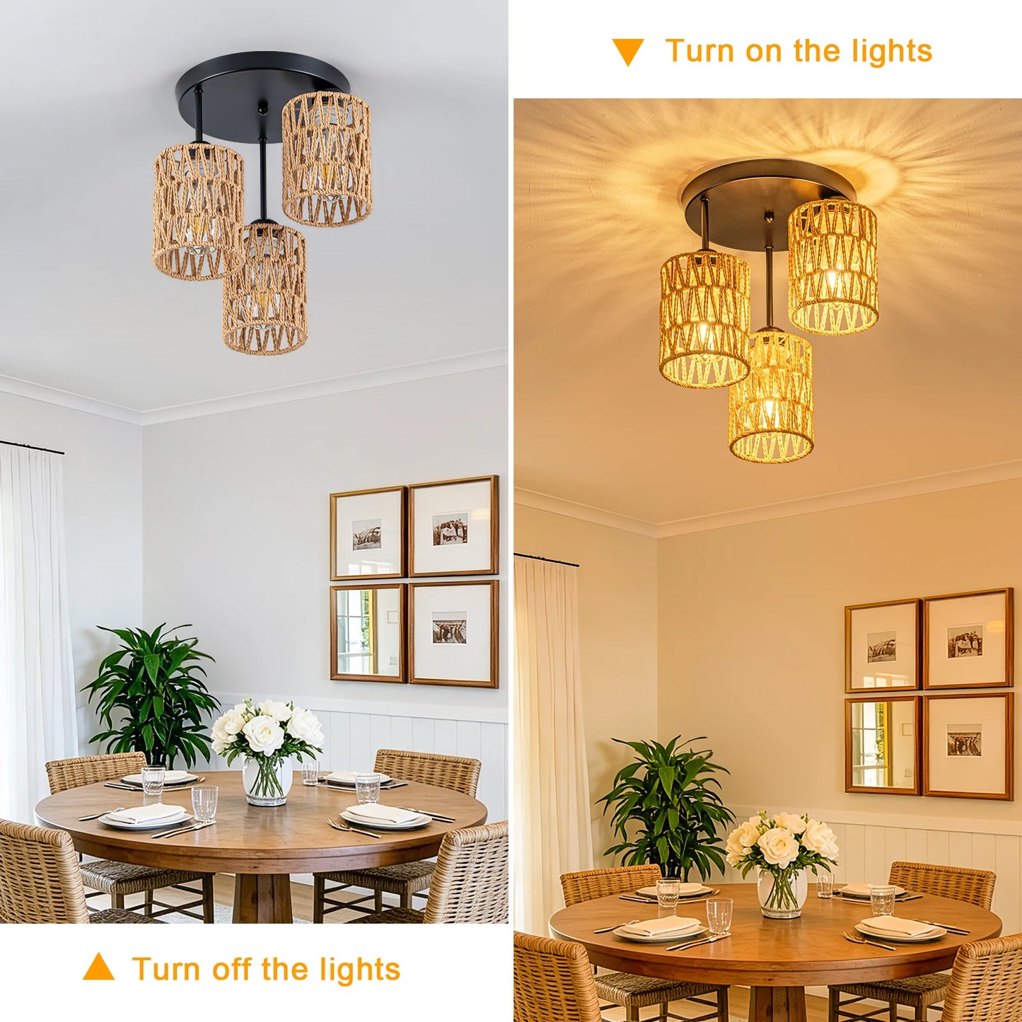 3-Lights Boho Light Fixtures Ceiling Mount