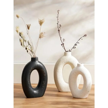 Ceramic Cream Hollow Donut Flower Vases