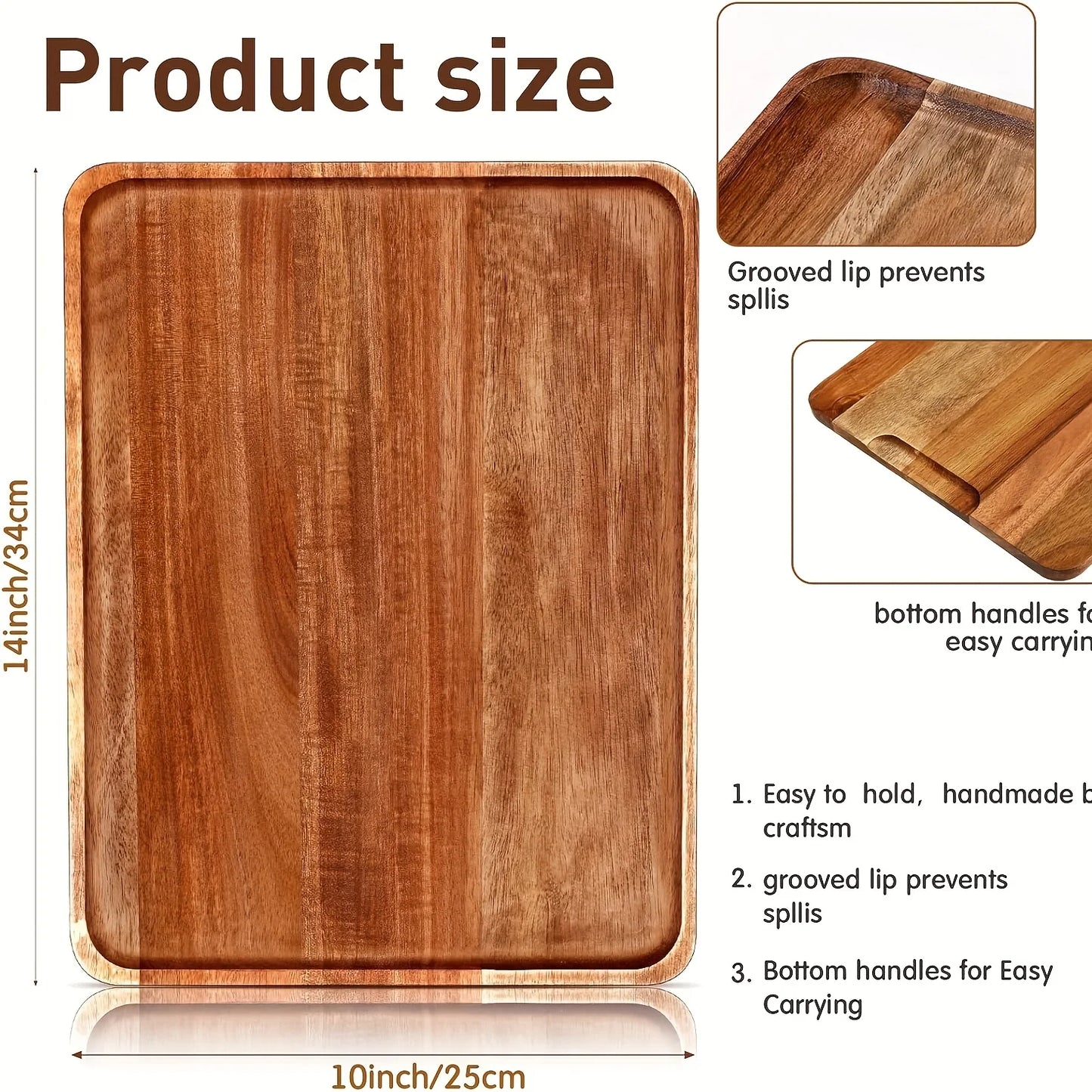 5 Pack Solid Acacia Wood Serving Trays Charcuterie