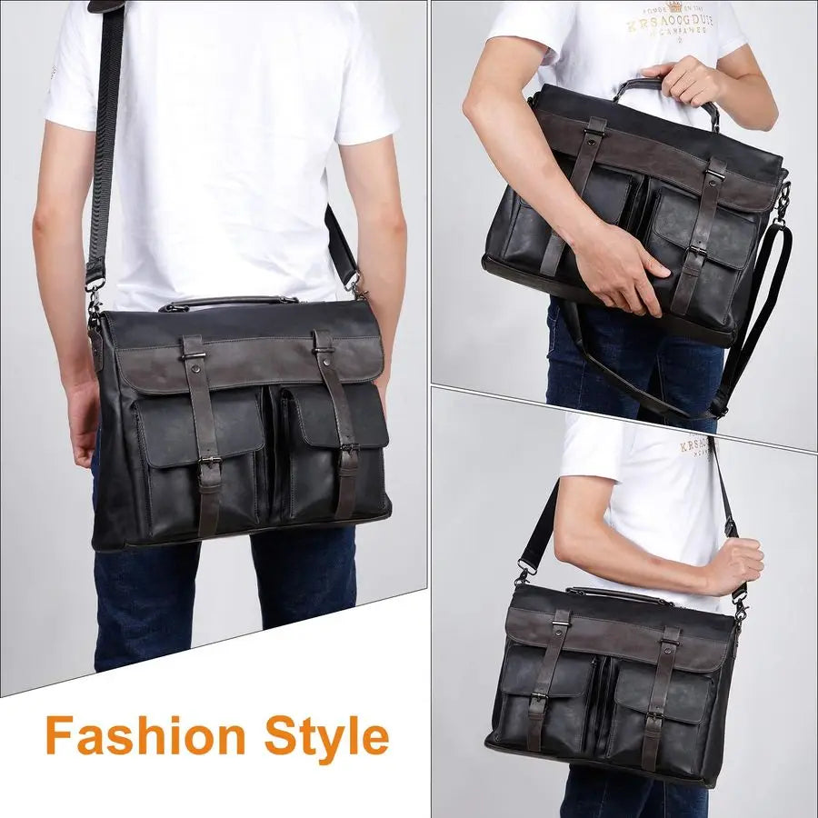 Vintage Black Water Resistant Leather Laptop Bag