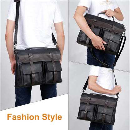Vintage Black Water Resistant Leather Laptop Bag