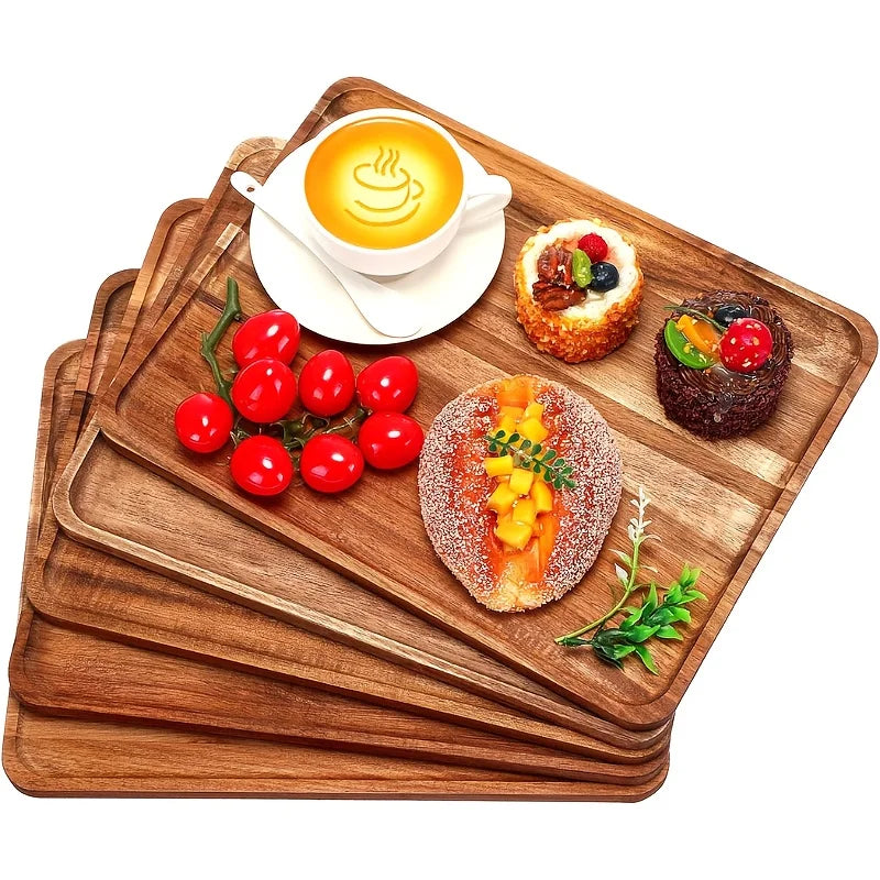 5 Pack Solid Acacia Wood Serving Trays Charcuterie