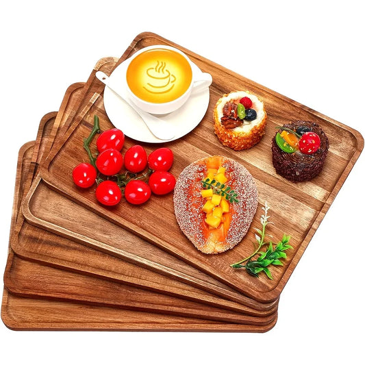 5 Pack Solid Acacia Wood Serving Trays Charcuterie
