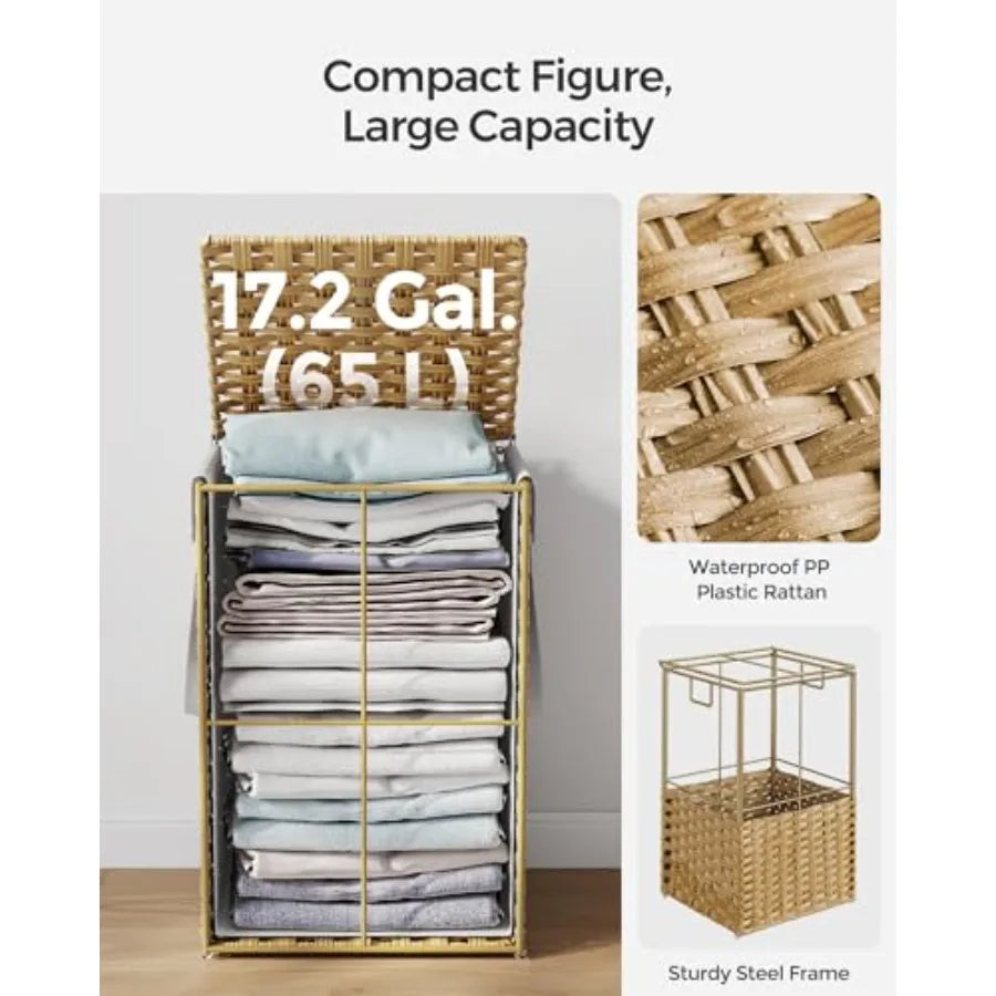 Rattan Clothes Laundry Basket with Lid and Handles