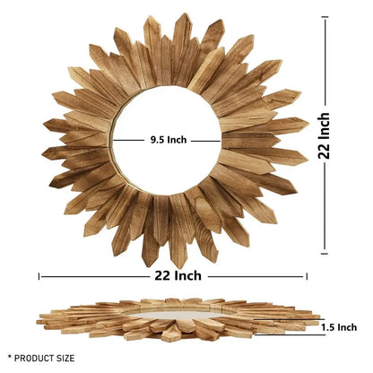 2 Pack 22 Inch Boho Wall Sunburst  Round Wood Mirror